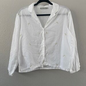 Victorian Classics 100% Cotton Bee Embroidered Shirt Medium Lightweight Summer